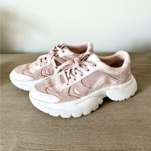 Maje Faster Leather and Suede Trainers in Light Pink - Size 39